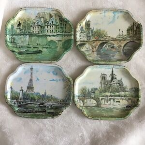 Four Vintage Elite Trays Parisian Scenes Decorative/Snack/Trinkets/Collectables